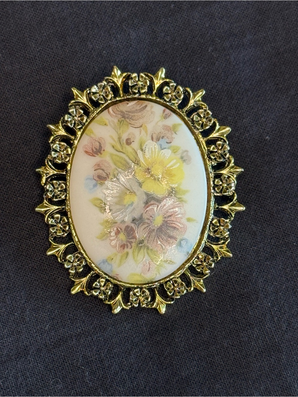 Vintage Hand Painted Porcelain Floral Brooch